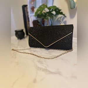 Black and Gold Shimmer Clutch with Chain